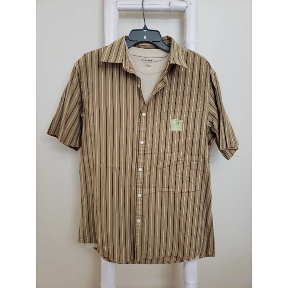 Sonoma Shirt Set 2Pc Sz Medium Tan Striped Button up and Beige T-shirt NEW - Picture 1 of 8